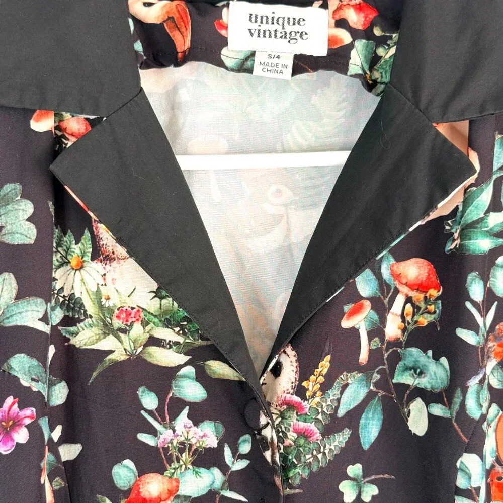 UNIQUE VINTAGE Woodland Creature Forest Fairy Swing Retro Collared Dress S - Picture 2 of 4
